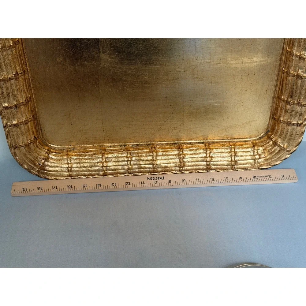 Vietri Serving Tray Large Good Italian Faux Bamboo Gold Leaf Gilt Serving Tray